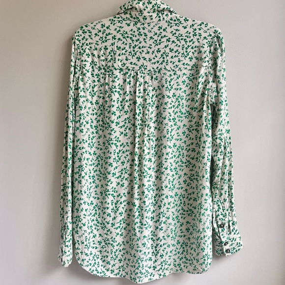 Ganni | Green White Printed Crepe Button Down Blouse Tapioca Spell Out Vine - Picture 3 of 10